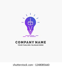 3d Cube, idea, bulb, printing, box Purple Business Logo Template. Place for Tagline.