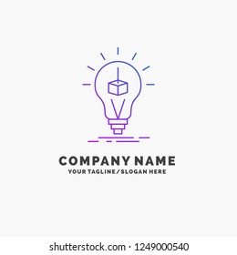3d Cube, idea, bulb, printing, box Purple Business Logo Template. Place for Tagline