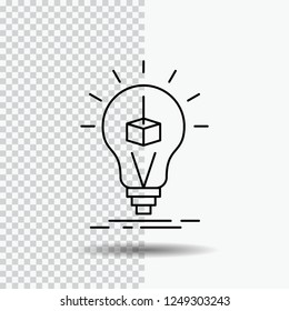 3d Cube, idea, bulb, printing, box Line Icon on Transparent Background. Black Icon Vector Illustration