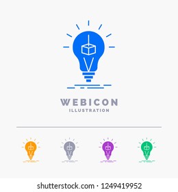 3d Cube, idea, bulb, printing, box 5 Color Glyph Web Icon Template isolated on white. Vector illustration