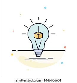 3d Cube, idea, bulb, printing, box Flat Color Icon Vector