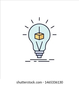 3d Cube, idea, bulb, printing, box Flat Color Icon Vector. Vector Icon Template background