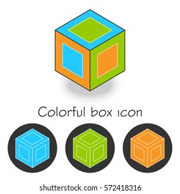 3d Cube isometric colorful logo concept. Abstract square logo template. Corner geometric shape, symmetric symbol, color box logo, box square shape. Company color logo. 