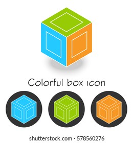 3d Cube isometric colorful logo concept. Abstract square logo template. Corner geometric shape, symmetric symbol, color box logo, box square shape. Company color logo. 