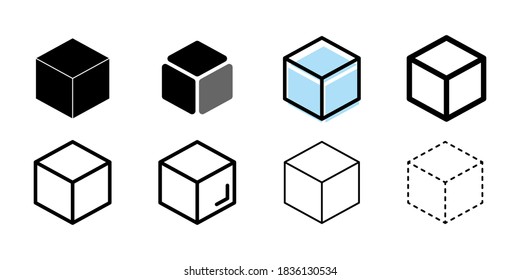 3d cube line vector icon. geometric linear logo sign. three-dimensional outline symbol isolated white background. modern shape template stock illustration