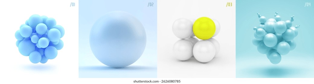 3D cube made of small balls. A structure similar to a molecule. Modelling of nanoparticles. Sphere. Concepts of chemical investigation. A group of atoms. Vector for brochure, presentation or flyer.