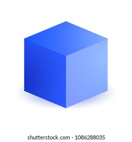 3D cube mock up model isolated top front view with shadow. Vector illustration eps10 isolated blank cardboard open or paper container box package template on transparent white background