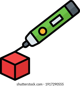 3d cube model is being built using 3d pen vector color icon design, additive manufacturing Symbol on white background