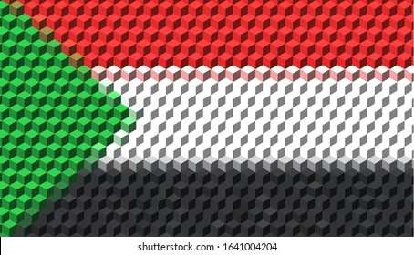 3D Cube Mosaic Sudan Flag Vector