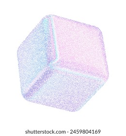 3D-Würfel mit Rauschgradienten-Hologramm-Effekt. Quadratische Halbtonabstufung. Y2k holografische Form Kornstruktur. Vektorillustration von Rauschwürfeln mit farbigen Punkten.