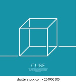 3d Cube On A Blue Background. Geometric Figure. Outline. Minimal.