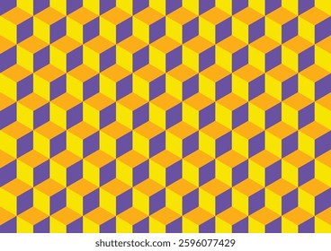 3D cube pattern orange yellow blue background. Vector illustration