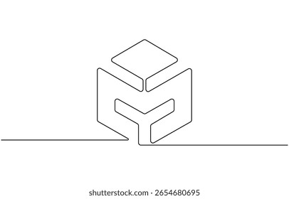3D cube perfect shapes. Only black and white for preschool kid coloring, comparison, drawing, One Continuous Line Drawing of Delivery Icon.