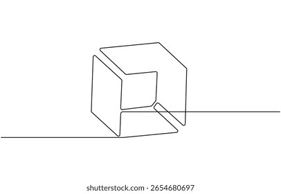 3D cube perfect shapes. Only black and white for preschool kid coloring, comparison, drawing, One Continuous Line Drawing of Delivery Icon.