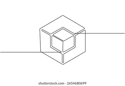 3D cube perfect shapes. Only black and white for preschool kid coloring, comparison, drawing, One Continuous Line Drawing of Delivery Icon.