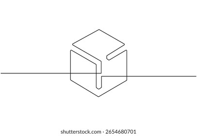 3D cube perfect shapes. Only black and white for preschool kid coloring, comparison, drawing, One Continuous Line Drawing of Delivery Icon.