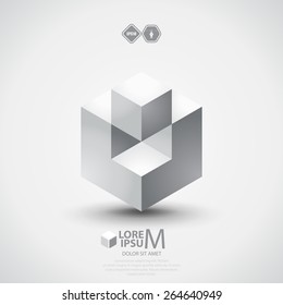 3D Cube Plus Logo Design. Science, Business Or Technological Symbol, Icon, Template