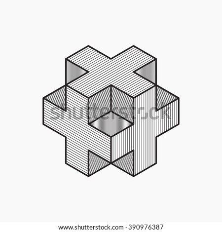 3d cube plus logo design, cross, vector illustration