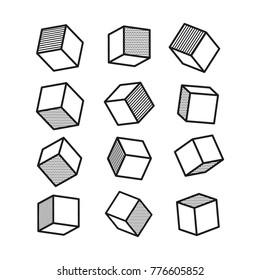 3D cube in pop art style in black and white, vector