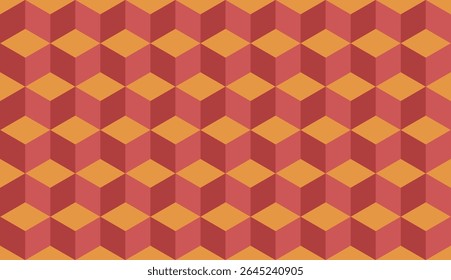 3d cubo sem costura padrão isométrico fundo textura geométrica. Laranja Escuro, Marrom e 3d cubo de fundo quadrados.