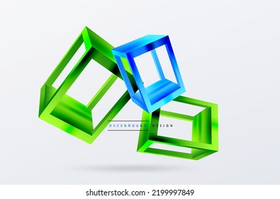 3D cube shapes vector geometric background. Trendy techno business template for wallpaper, banner, background or landing