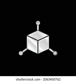 3d Cube silver plated metallic icon