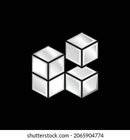 3d Cube silver plated metallic icon