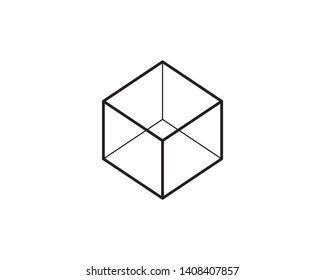 3D cube square object shape. Virtual reality line art icons, symbols, logos, drawings, illustrations, signs, doodles for web, business, online