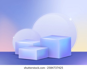 3d cube stage for product, prize showcase banner template with flying hearts and coupons around. Champion stage for sale off event. 3d vector