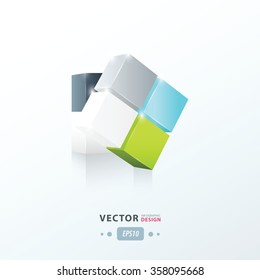 3D Cube twist  green blue gray color