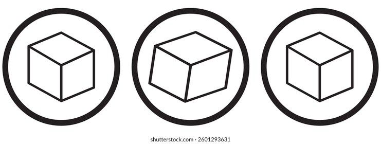 3D cube UI icon, cube simple line user interface vector symbol