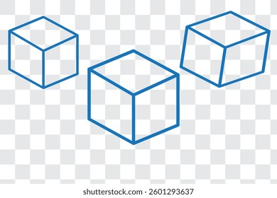 3D cube UI icon, cube simple line user interface vector symbol