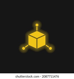 3d Cube yellow glowing neon icon