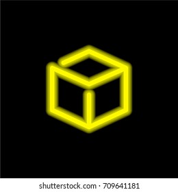 3D Cube yellow glowing neon ui ux icon. Glowing sign logo vector