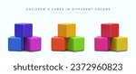 3d cubes for children in different colors. Advertising poster for toy store. Building blocks for kids. Vector illustration in red, blue and yellow colors