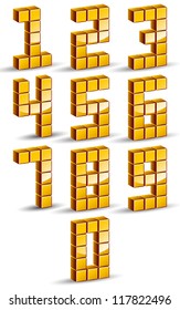 3d cubes golden numbers set, vector.