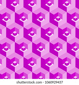 3D cubes and hexagons in a pink and purple repeating pattern. bright design for backgrounds, backdrops, wallpapers, templates and creative surface designs