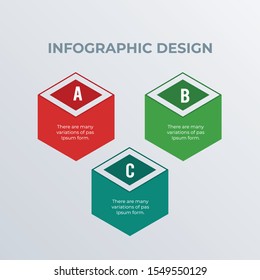 3D cubes infographic template design with A,B,C letters. Business concept with 3 options, steps or processes. Vector visualization can be used for workflow layout, diagram, annual report, web