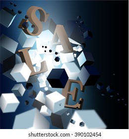 3D CUBES AND LETTERS.SALE.THE ABSTRACT DESIGN.VECTOR ILLUSTRATION.