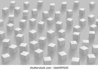 3D cubes on a white-gray background. Fashionable geometric design. Graphic style for wrapper, fabric, clothing, printed products. Vector illustration.