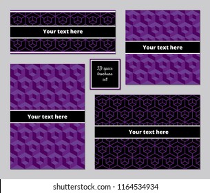 3d cubes pattern A5 brochure templates vector set purple violet