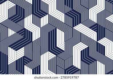 3D cubes seamless background, abstract tiling endless pattern with blocks, cubic optic construction wallpaper, surreal op art surface modular abstraction.