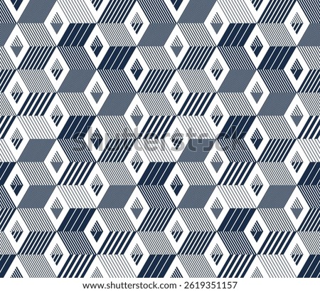 3D cubes seamless background, abstract tiling endless pattern with blocks, cubic optic construction wallpaper, surreal op art surface modular abstraction.