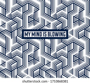 3D cubes seamless pattern vector background, lined dimensional blocks, architecture and construction, geometric design.