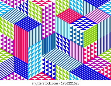 3D-Würfel nahtlose Muster, Vektorhintergrund, rhombus und dreiecke dimensionale Blöcke, Architektur und Konstruktion, geometrisches Design.