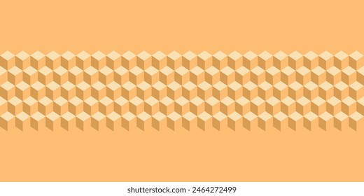 3D Cubes seamless vector pattern Border. Orange and white regular geometric texture with tiled rhombuses. Great for fashion fabric, interior design, wallpaper, wrapping paper and stationery.