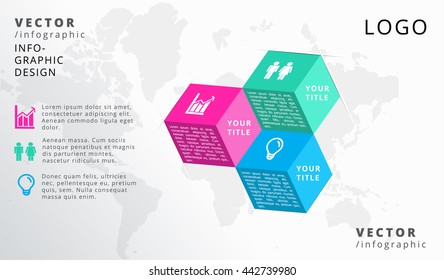 3D CUBES , THREE - STEP, VECTOR BUSINESS INFOGRAPHIC 