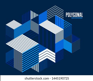 3D cubes and triangles lined stripy abstract vector background with retro style element isolated and easy to use or edit. Template for poster or banner, cover or ad.