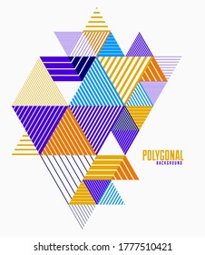 3D cubes and triangles lined stripy abstract vector background with retro style element isolated and easy to use or edit. Template for poster or banner, cover or ad.