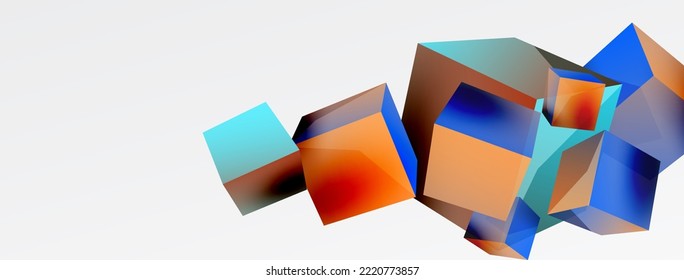 3d cubes vector abstract background. Composition of 3d square shaped basic geometric elements. Trendy techno business template for wallpaper, banner, background or landing